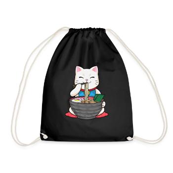 Japan Ramen Noodle Miso Cat Sushi - Drawstring Bag - black - Front
