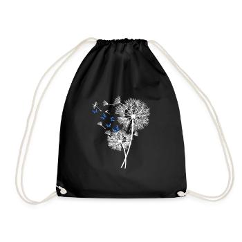 Butterfly dandelion flower motif gift - Drawstring Bag - black - Front