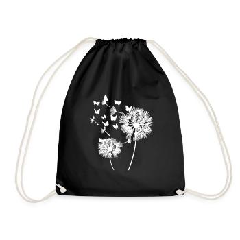 Pusteblume Schmetterling Blumenmotiv Geschenk - Turnbeutel - Schwarz - Vorne