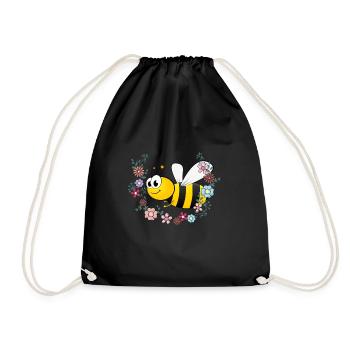 Bee and flowers - Drawstring Bag - black - Front