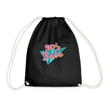 90s babe 90s kid nostalgia birthday gift - Drawstring Bag - black - Front