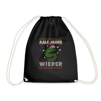 Weihnachten Angeln Angler Fischen Ugly Xmas - Turnbeutel - Schwarz - Vorne