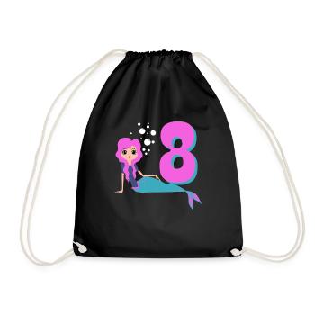 8th girl birthday mermaid gift - Drawstring Bag - black - Front