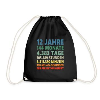 12. Geburtstag 12 Jahre 12ter Geburtstagsgeschenk - Turnbeutel - Schwarz - Vorne
