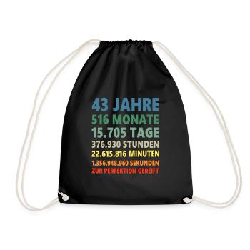 43. Geburtstag 43 Jahre 43ter Geburtstagsgeschenk - Turnbeutel - Schwarz - Vorne