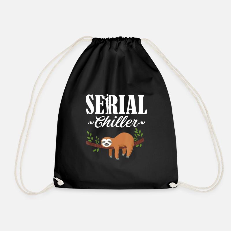 Serial Chiller Funny Lazy Sloth T-Shirt - Drawstring Bag - black