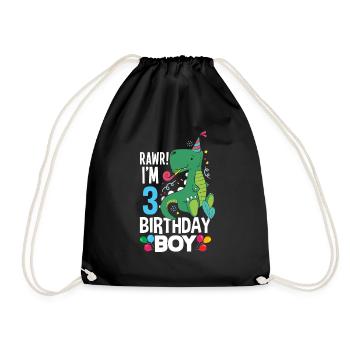 3rd birthday boy 3 years dinosaur T Rex - Drawstring Bag - black - Front