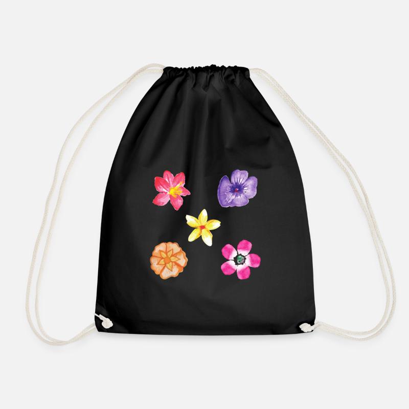 Blumen Motiv Set - Turnbeutel - Schwarz