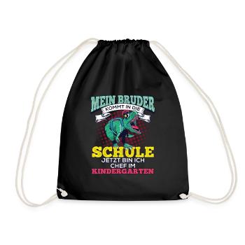 Einschulung Geschwister Geschenk Bruder Dino T-Rex - Turnbeutel - Schwarz - Vorne