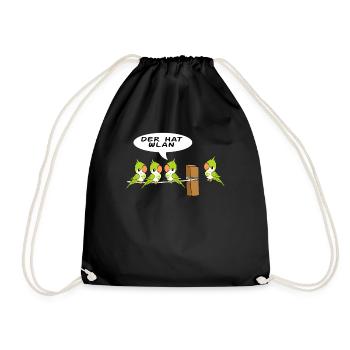 Funny Birds Who Has WLAN T-Shirt Internet WIFI - Drawstring Bag - black - Front