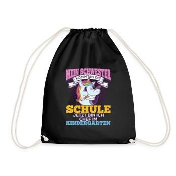 Einschulung Geschwister Geschenk Schwester Einhorn - Turnbeutel - Schwarz - Vorne
