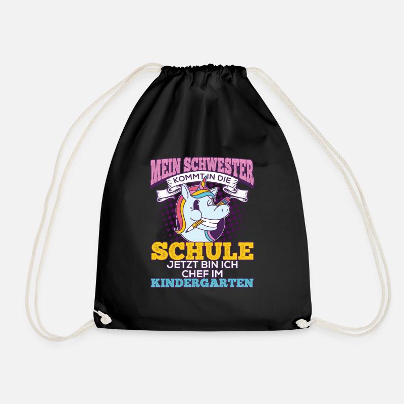 Einschulung Geschwister Geschenk Schwester Einhorn - Turnbeutel - Schwarz
