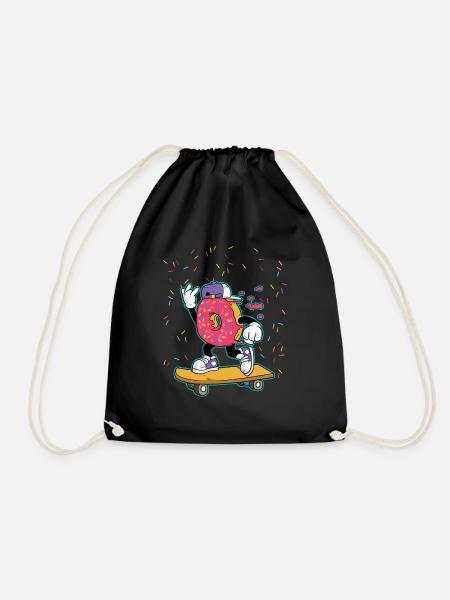 Donut Skateboard - cool skater - Drawstring Bag - black