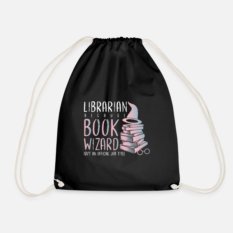 Librarian library read book books work - Drawstring Bag - black