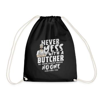 Butcher meat butcher sausage gift - Drawstring Bag - black - Front