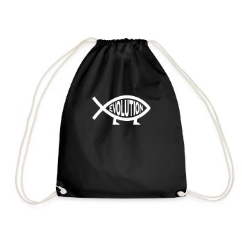 Evolution atheism fish - atheist gift - Drawstring Bag - black - Front