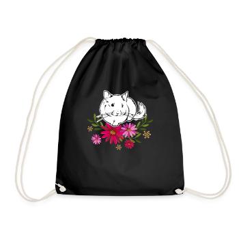 Chinchilla mit Blumen - Turnbeutel - Schwarz - Vorne