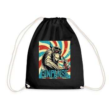 Retro ginpanse monkey - Drawstring Bag - black - Front
