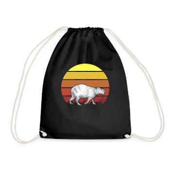 Retro Capybara Vintage Sonnenuntergang realistisches Design - Turnbeutel - Schwarz - Vorne