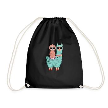 Faultier Lama Kinder - Turnbeutel - Schwarz - Vorne