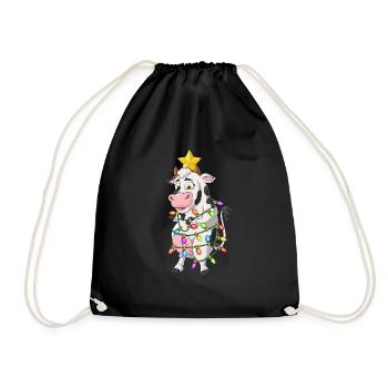 Vache Noël Sapin de Noël Santa Hat Lus - Sac de sport léger - noir - Devant