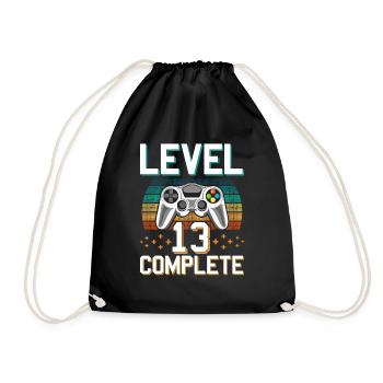 Level 13 Unlocked Gamer 13 year old gift - Drawstring Bag - black - Front