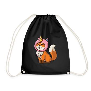 Fox kawaii unicorn hat unicorn rainbow - Drawstring Bag - black - Front