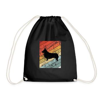 Retro Corgi Dog Animal Gift - Drawstring Bag - black - Front