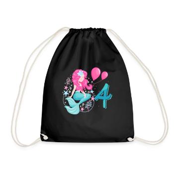 4th birthday mermaid Four years children - Drawstring Bag - black - Front