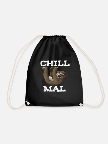 Chill, relax, hang out the sloth - Drawstring Bag - black