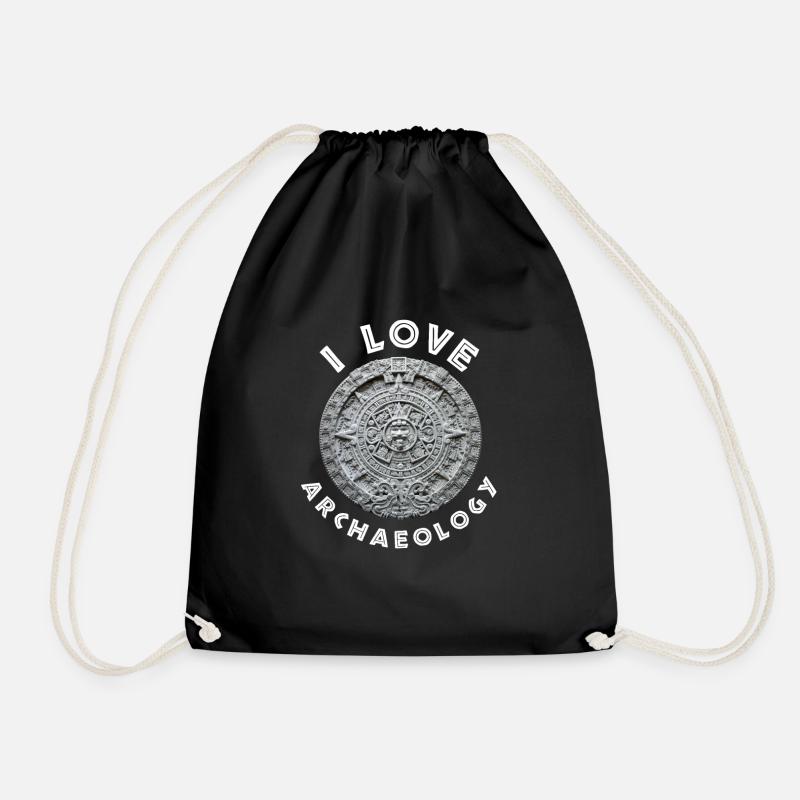 I Love Archaeology Aztec Calendar - Drawstring Bag - black