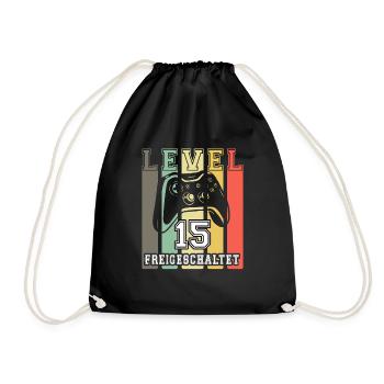15. Geburtstag Jungen Gamer Level 15 freigeschalte - Turnbeutel - Schwarz - Vorne