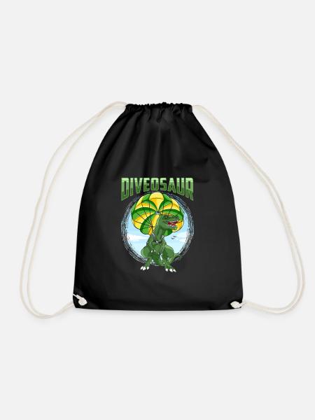 Funny parachutist Trex Dino Fan - Drawstring Bag - black
