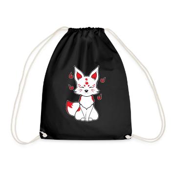 Japanischer Fuchs Kitsune Kami Inari Kawaii Maske - Turnbeutel - Schwarz - Vorne