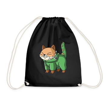 Kawaii cat in dinosaur costume. Sweet Japanese - Drawstring Bag - black - Front