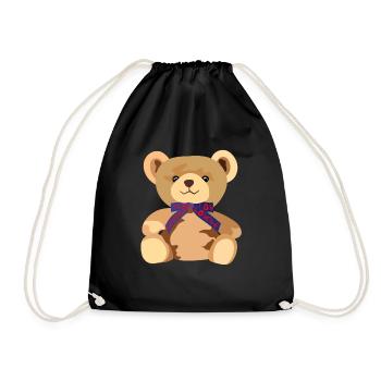 Teddy Bear Teddy Bear with blue ribbon - Drawstring Bag - black - Front