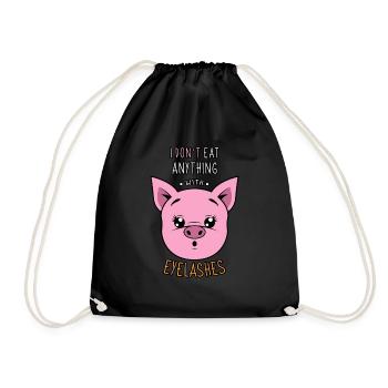 I don't eat anything that has eyelashes Vegan Love for animals - Drawstring Bag - black - Front