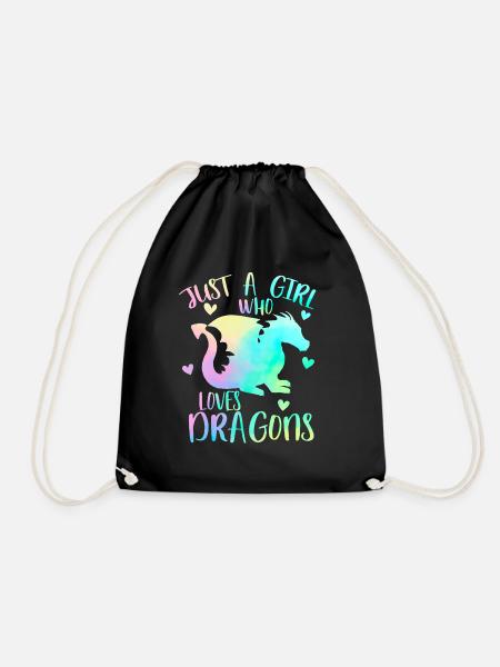 Just a girl who loves dragons - Drawstring Bag - black