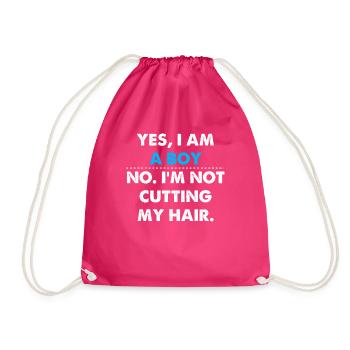 Yes, I Am A Boy No, I'm Not Cutting My hai - Drawstring Bag - fuchsia - Front