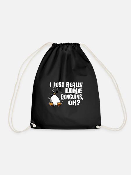 I Just Really Like Penguins Ok Cute Gift Idea - Drawstring Bag - black