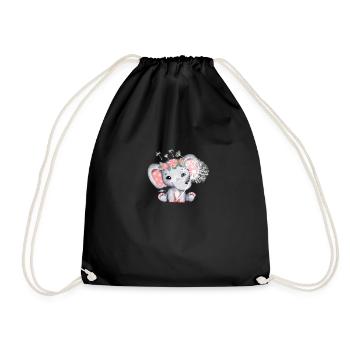 Elefant Mädchen mit Blume - Turnbeutel - Schwarz - Vorne