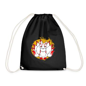 Kitsune Kami Inari Kawaii Maske Japanischer Fuchs - Turnbeutel - Schwarz - Vorne