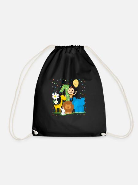Birthday Baby - 1st Birthday Zoo - Drawstring Bag - black