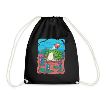 Leaf-sheep-snail visits underwater city - Drawstring Bag - black - Front