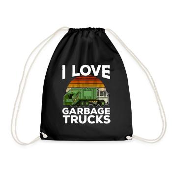 I Love Garbage Trucks graphic Kids Toddler City - Drawstring Bag - black - Front