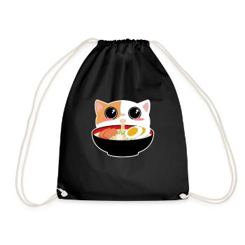Ramen Noodle Kitsune Fox Kawaii Anime Tea Japan - Drawstring Bag - black - Front