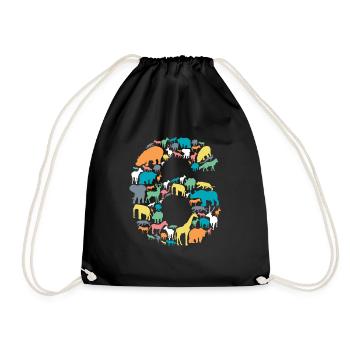 6 years boys 6th birthday children's birthday animals - Drawstring Bag - black - Front