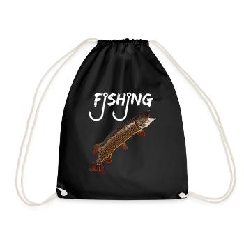 Angeln Fishing mit Angelhaken - Turnbeutel - Schwarz - Vorne