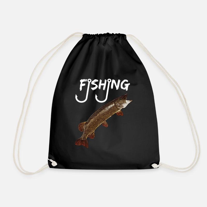 Fishing Fishing with fish hooks - Drawstring Bag - black