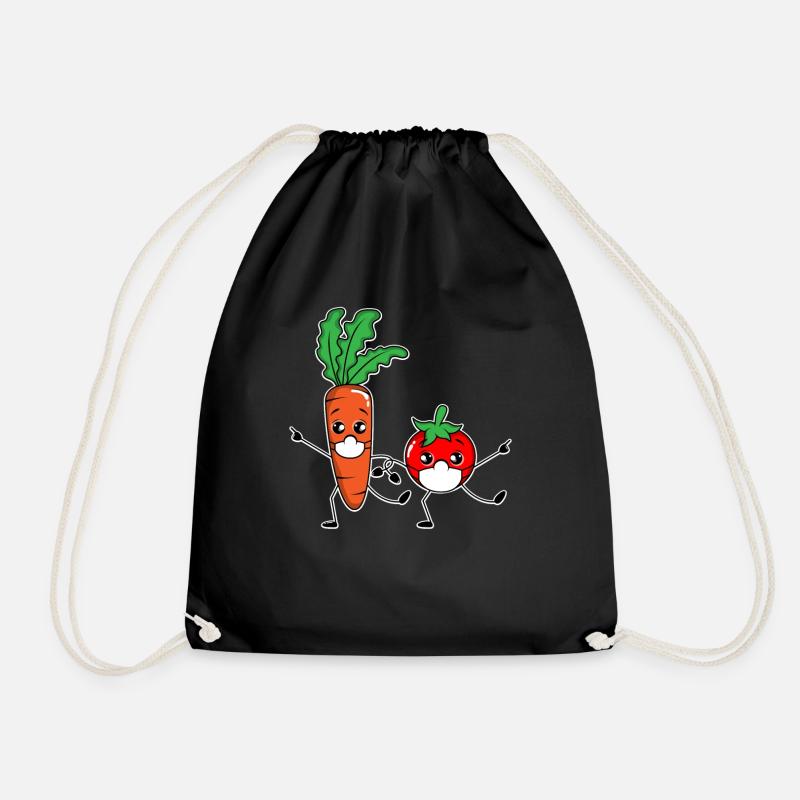 Dancing vegetables with mask vegeterian vegan tea - Drawstring Bag - black